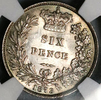 1873 NGC MS 63 Victoria 6 Pence Great Britain Die 21 Sterling Silver Coin (23011804C)