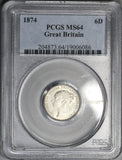 1874 PCGS MS 64 Victoria 6 Pence Die 28 Great Britain Silver Coin (17032802D)