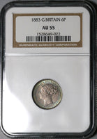 1883 NGC AU 55 Victoria 6 Pence Great Britain Silver Coin (20022402C)