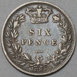 1885 Victoria 6 Pence Legend Mint Error VF Great Britain Silver Coin (23112601R)