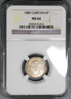 1885 NGC MS 64 Victoria 6 Pence Great Britain Sterling Silver Coin (21092305C)
