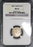 1885 NGC MS 64 Victoria 6 Pence Great Britain Sterling Silver Coin (21092305C)