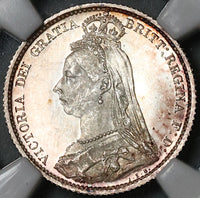 1887 NGC MS 64 Victoria 6 Pence Shield Great Britain Mint State Silver Coin (22080304C)
