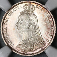 1887 NGC MS 64 Victoria 6 Pence Shield Great Britain Mint State Silver Coin (22080304C)