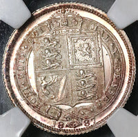 1887 NGC MS 64 Victoria 6 Pence Shield Great Britain Mint State Silver Coin (22080304C)