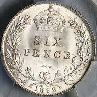 1892 PCGS MS 65 Victoria 6 Pence Great Britain Sterling Silver Coin (23033001D)