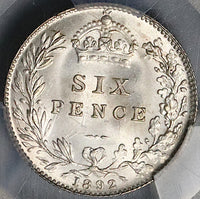 1892 PCGS MS 65 Victoria 6 Pence Great Britain Sterling Silver Coin (23033001D)