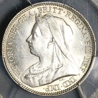 1893 PCGS MS 62 Victoria 6 Pence Great Britain Veiled Head Silver Pedigree Coin 22050604C