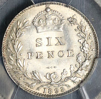 1893 PCGS MS 62 Victoria 6 Pence Great Britain Veiled Head Silver Pedigree Coin 22050604C