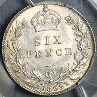 1893 PCGS MS 62 Victoria 6 Pence Great Britain Veiled Head Silver Pedigree Coin 22050604C