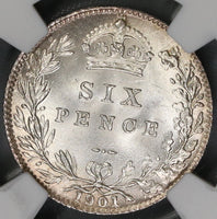 1901 NGC MS 64 Victoria 6 Pence Great Britain Silver Last Year Coin (18110704C)