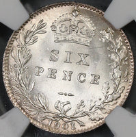 1901 NGC MS 64 Victoria 6 Pence Great Britain Silver Last Year Coin (18110704C)