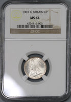 1901 NGC MS 64 Victoria 6 Pence Great Britain Silver Last Year Coin (18110704C)