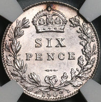 1902 NGC MS 62 Edward VII 6 Pence Great Britain Sterling Silver Coin (21021801C)