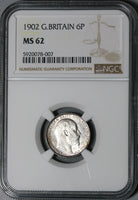 1902 NGC MS 62 Edward VII 6 Pence Great Britain Sterling Silver Coin (21021801C)