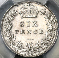 1907 PCGS AU 58 Edward VII 6 Pence Great Britain Sterling Silver Coin (20120104C)