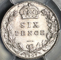 1907 PCGS AU 58 Edward VII 6 Pence Great Britain Sterling Silver Coin (20120104C)
