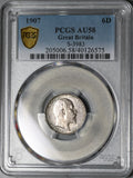 1907 PCGS AU 58 Edward VII 6 Pence Great Britain Sterling Silver Coin (20120104C)