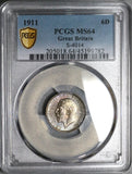 1911 PCGS MS 64 George V 6 Pence Great Britain Sterling Silver Coin (22111901C)
