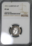 1911 NGC PF 64 Great Britain 6 Pence George V Proof Silver Coin (19082601C)