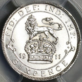 1911 PCGS UNC Det 6 Pence George V Great Britain Sterling Silver Coin (20120201C)