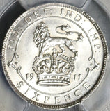 1911 PCGS UNC Det 6 Pence George V Great Britain Sterling Silver Coin (20120201C)