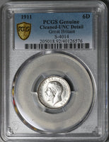 1911 PCGS UNC Det 6 Pence George V Great Britain Sterling Silver Coin (20120201C)