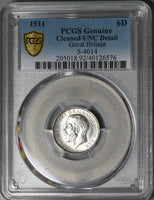 1911 PCGS UNC Det 6 Pence George V Great Britain Sterling Silver Coin (20120201C)