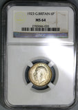 1923 NGC MS 64 George V 6 pence Great Britain Key Date Silver Coin (19082103C)