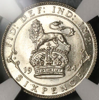 1924 NGC MS 64 6 Pence George V Great Britain Lion Crown Silver Coin (21072403C)