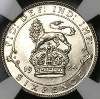 1924 NGC MS 64 6 Pence George V Great Britain Lion Crown Silver Coin (21072403C)