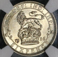 1926 NGC MS 64 6 Pence George V Great Britain Lion Silver Coin (21072404C)