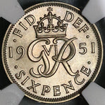 1951 NGC MS 63 George VI 6 Pence Great Britain Mint State Coin (21122506C)