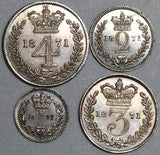 1871 Victoria Great Britain UNC Maundy Set 4 Sterling Silver Coins (23122803R)