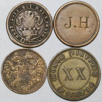 1800s Victoria Great Britain 4 Jetons Trade Tokens Medals Coins (23122505R)