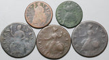 1600s 1700s Farthing 1/2 Penny Charles II William III George II 5 Coins (22022001R)