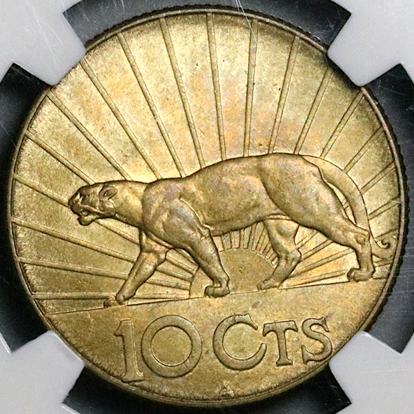 1936-A NGC MS 65 Uruguay 10 Centesimos Puma Lion Coin POP 3/1 (23022002C)