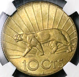 1936-A NGC MS 65 Uruguay 10 Centesimos Puma Lion Coin POP 3/1 (23022002C)