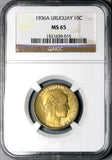 1936-A NGC MS 65 Uruguay 10 Centesimos Puma Lion Coin POP 3/1 (23022002C)