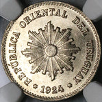 1924 NGC MS 66 Uruguay 1 Centesimo Radiant Sun Mint State Coin (22082101C)