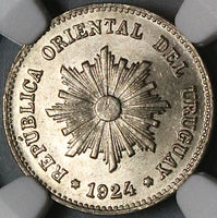 1924 NGC MS 66 Uruguay 1 Centesimo Radiant Sun Mint State Coin (22082101C)