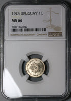 1924 NGC MS 66 Uruguay 1 Centesimo Radiant Sun Mint State Coin (22082101C)