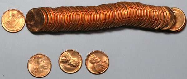 1946-S Lincoln Wheat Cent Roll RED BU Uncirculated Cents 50 Coins (23012902R)