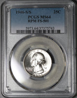 1946-S/S PCGS MS 64 RPM FS-501 Washington Quarter Dollar Silver Coin (19101404C)