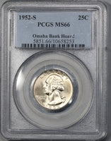 1952-S PCGS MS 66 Washington Quarter Dollar United States Coin (19020604C)
