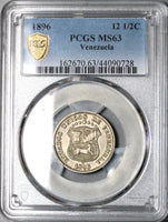 1896 PCGS MS 63 Venezuela 12 1/2 Centimos Horse Mint State Coin (22091601C)