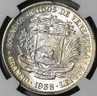 1936 NGC MS 63 Venezuela 2 Bolivares Silver Mint State Coin (20102703C)