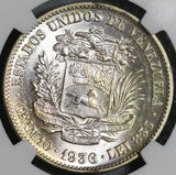 1936 NGC MS 63 Venezuela 2 Bolivares Silver Mint State Coin (20102703C)