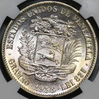 1936 NGC MS 63 Venezuela 2 Bolivares Silver Mint State Coin (20102703C)