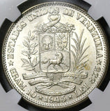 1945 NGC MS 65 Venezuela 2 Bolivares Silver Coin (19122701C)